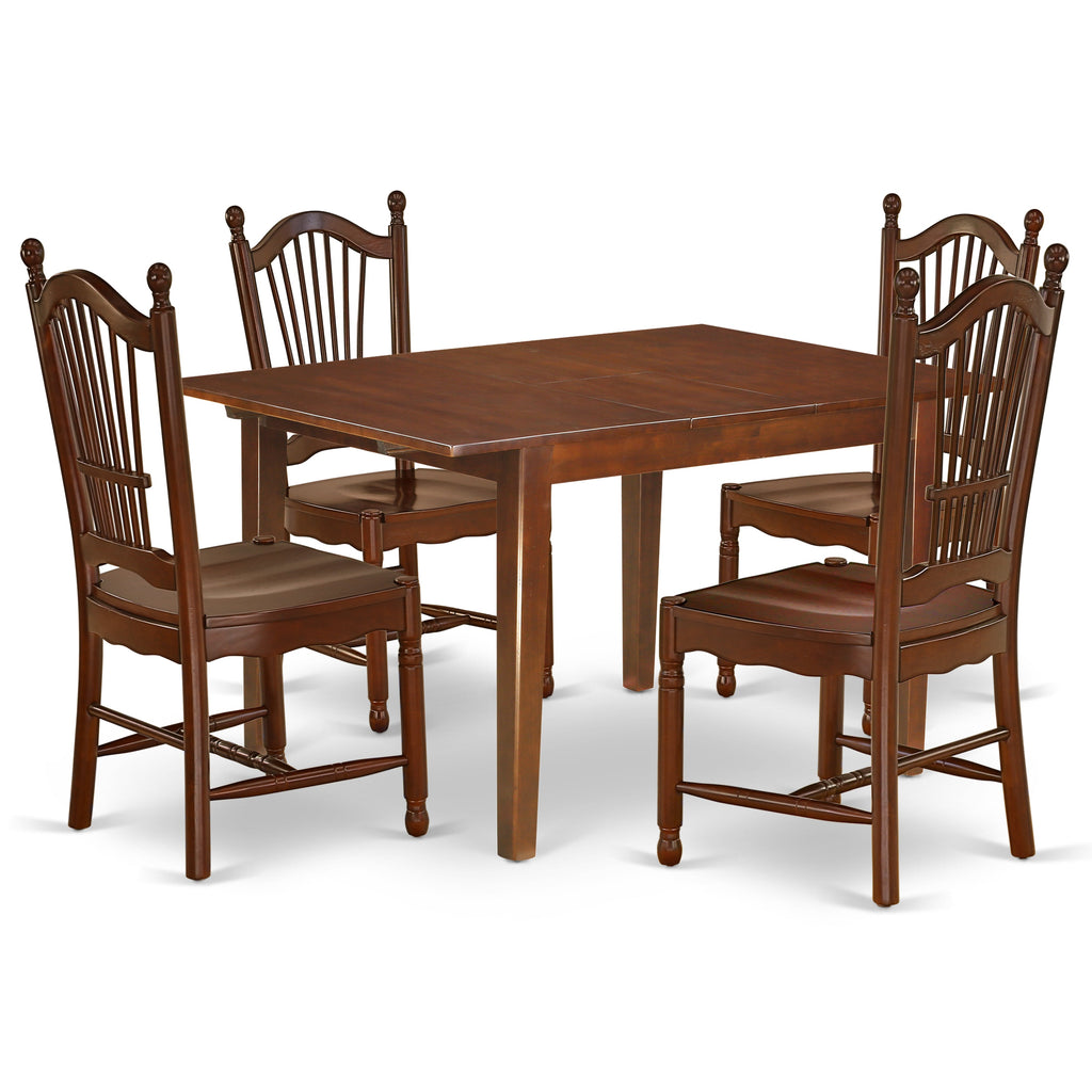 East West Furniture MLDO5-MAH-W 5 Piece Kitchen Table & Chairs Set Includes a Rectangle Dining Room Table with Butterfly Leaf and 4 Solid Wood Seat Chairs, 36x54 Inch, Mahogany