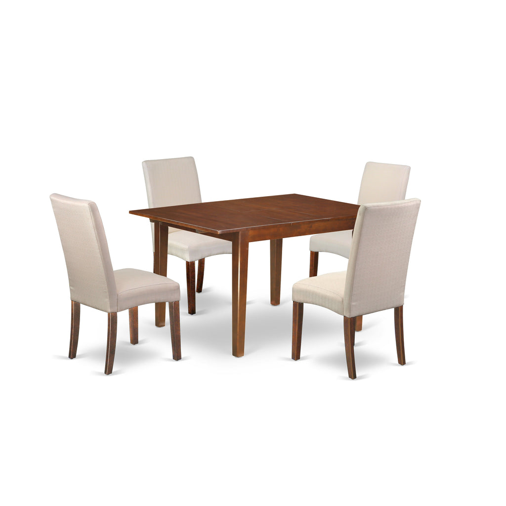 East West Furniture MLDR5-MAH-01 5 Piece Kitchen Table & Chairs Set Includes a Rectangle Butterfly Leaf Dining Table and 4 Cream Linen Fabric Parsons Chairs, 36x54 Inch, Mahogany