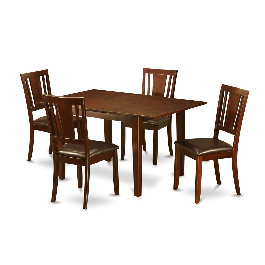 East West Furniture MLDU5-MAH-LC 5 Piece Dining Room Table Set Includes a Rectangle Kitchen Table with Butterfly Leaf and 4 Faux Leather Upholstered Dining Chairs, 36x54 Inch, Mahogany