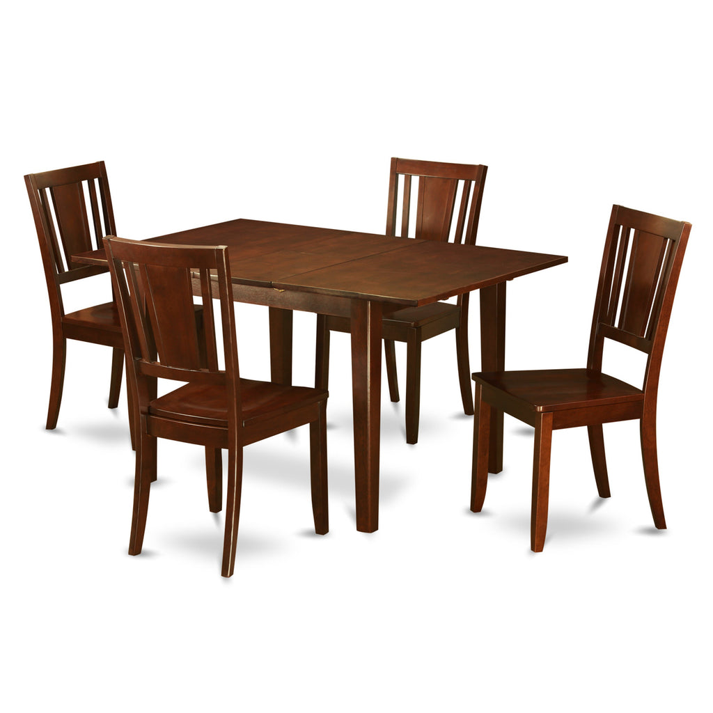 East West Furniture MLDU5-MAH-W 5 Piece Dining Room Furniture Set Includes a Rectangle Kitchen Table with Butterfly Leaf and 4 Dining Chairs, 36x54 Inch, Mahogany