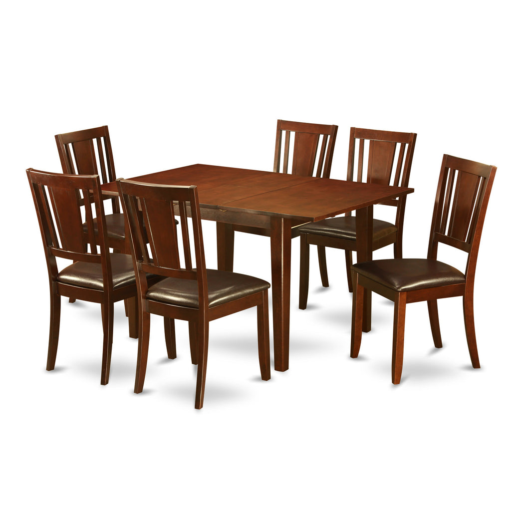East West Furniture MLDU7-MAH-LC 7 Piece Dining Set Consist of a Rectangle Dining Table with Butterfly Leaf and 6 Faux Leather Kitchen Room Chairs, 36x54 Inch, Mahogany
