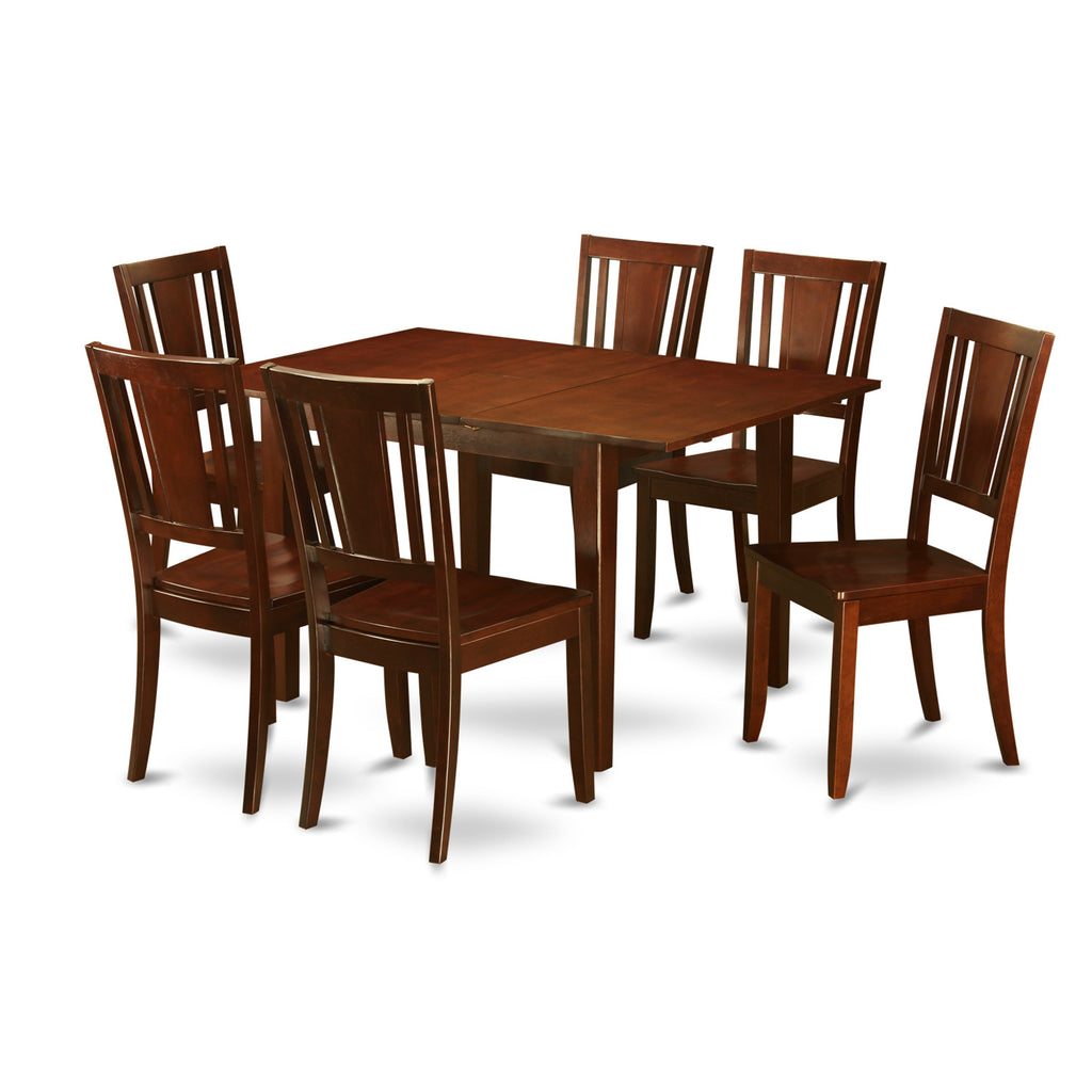 East West Furniture MLDU7-MAH-W 7 Piece Dining Room Furniture Set Consist of a Rectangle Kitchen Table with Butterfly Leaf and 6 Dining Chairs, 36x54 Inch, Mahogany