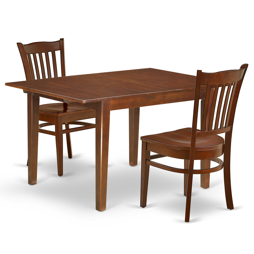 East West Furniture MLGR3-MAH-W 3 Piece Dining Room Furniture Set Contains a Rectangle Kitchen Table with Butterfly Leaf and 2 Dining Chairs, 36x54 Inch, Mahogany