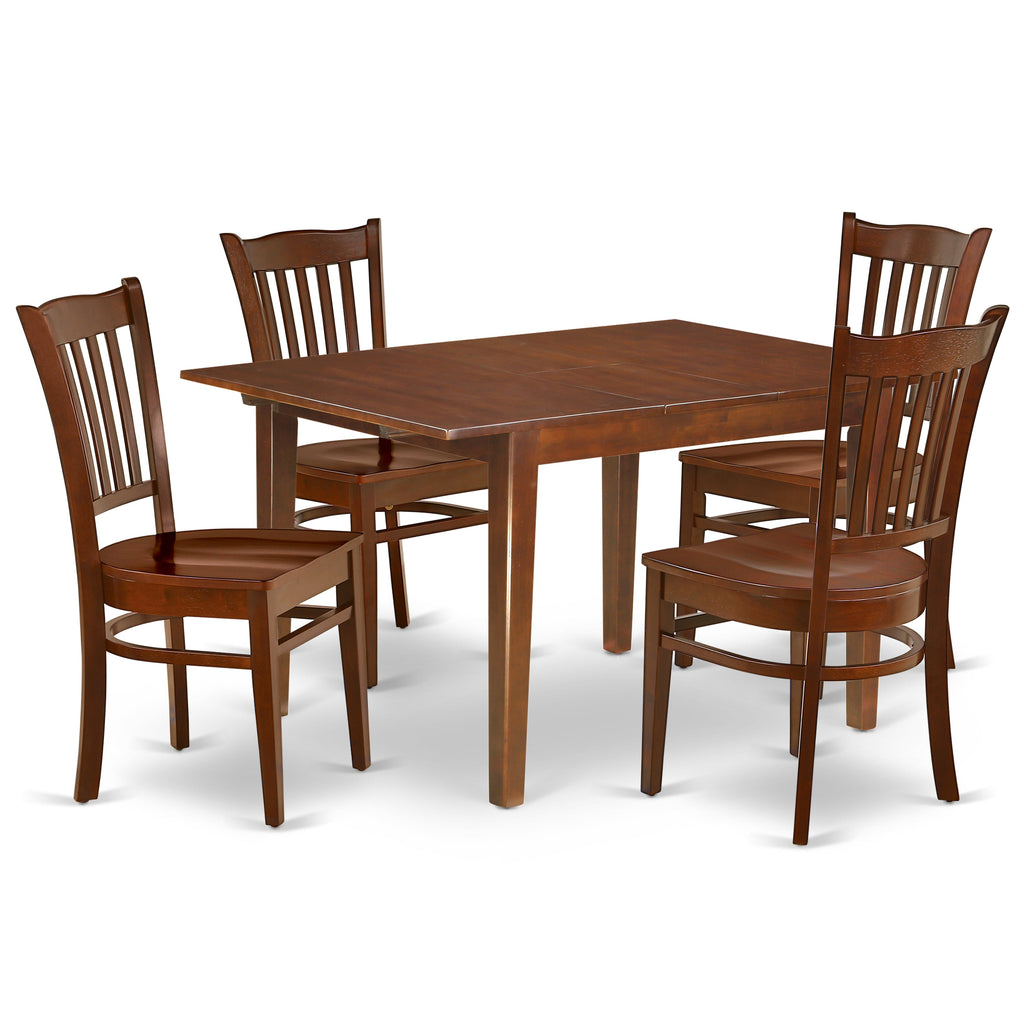 East West Furniture MLGR5-MAH-W 5 Piece Dining Room Furniture Set Includes a Rectangle Kitchen Table with Butterfly Leaf and 4 Dining Chairs, 36x54 Inch, Mahogany