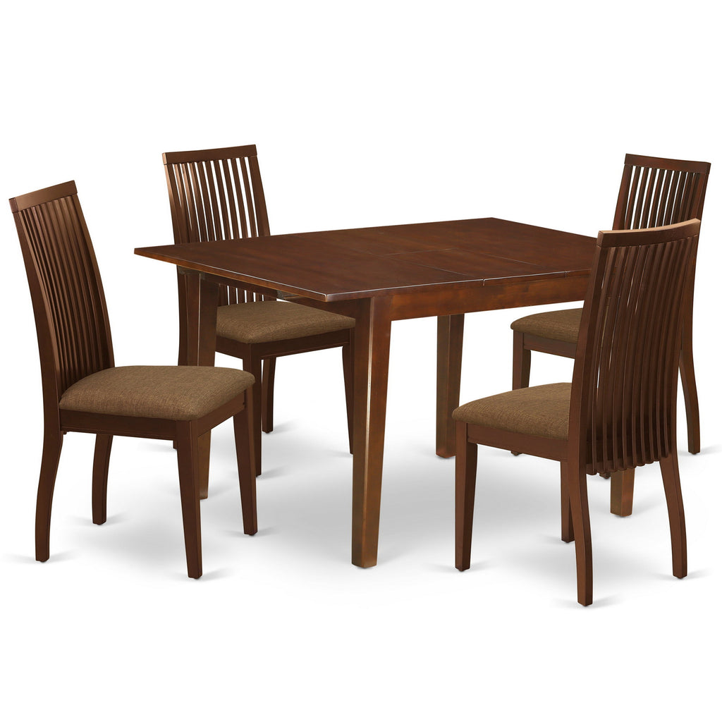 East West Furniture MLIP5-MAH-C 5 Piece Kitchen Table Set for 4 Includes a Rectangle Dining Room Table with Butterfly Leaf and 4 Linen Fabric Upholstered Chairs, 36x54 Inch, Mahogany