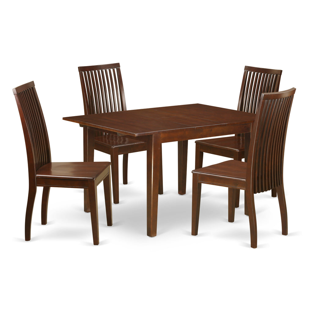 East West Furniture MLIP5-MAH-W 5 Piece Dining Set Includes a Rectangle Dining Room Table with Butterfly Leaf and 4 Kitchen Chairs, 36x54 Inch, Mahogany