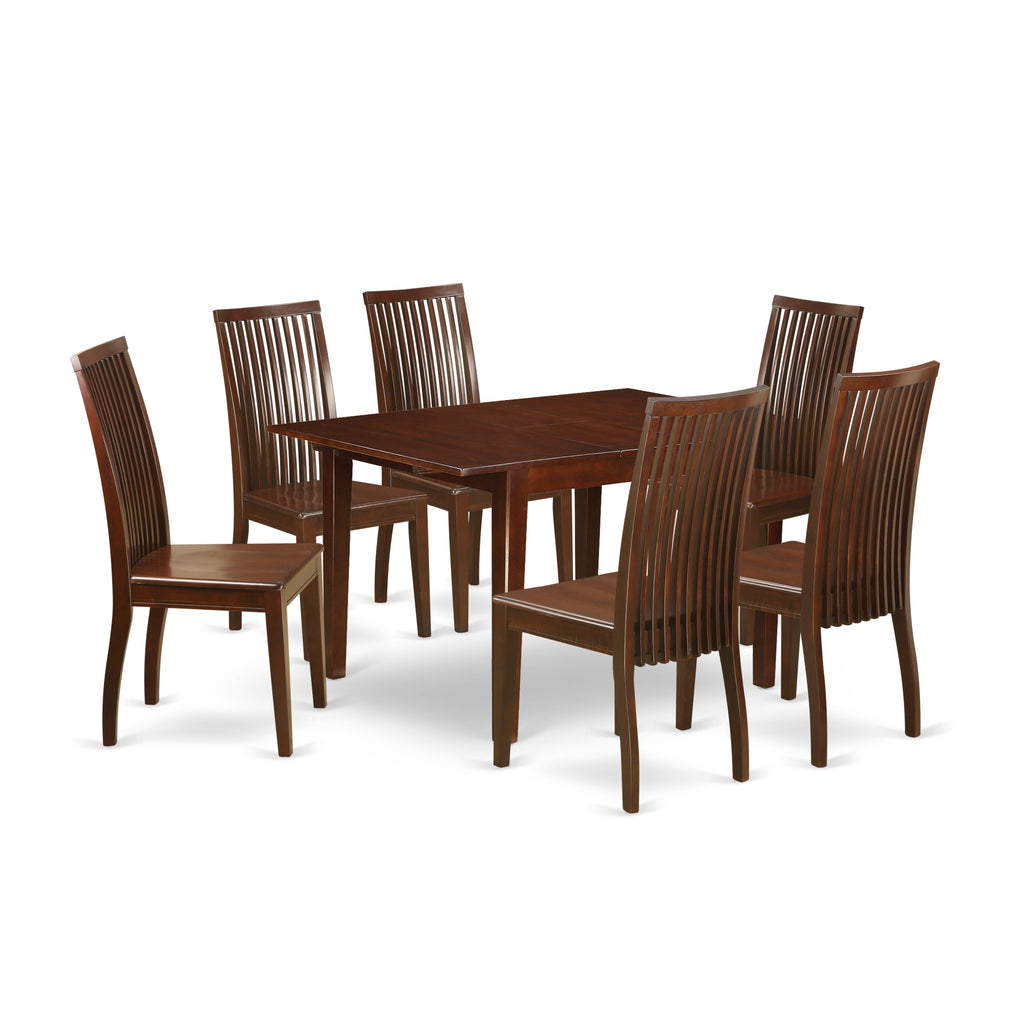 East West Furniture MLIP7-MAH-W 7 Piece Dining Set Consist of a Rectangle Dining Room Table with Butterfly Leaf and 6 Kitchen Chairs, 36x54 Inch, Mahogany