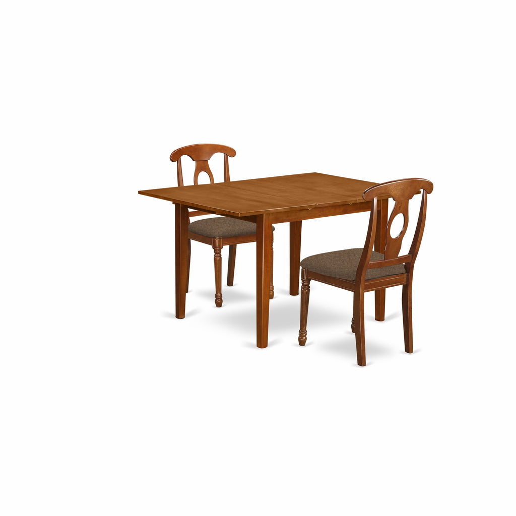 East West Furniture MLNA3-SBR-C 3 Piece Kitchen Table Set Contains a Rectangle Dining Room Table with Butterfly Leaf and 2 Linen Fabric Upholstered Dining Chairs, 36x54 Inch, Saddle Brown
