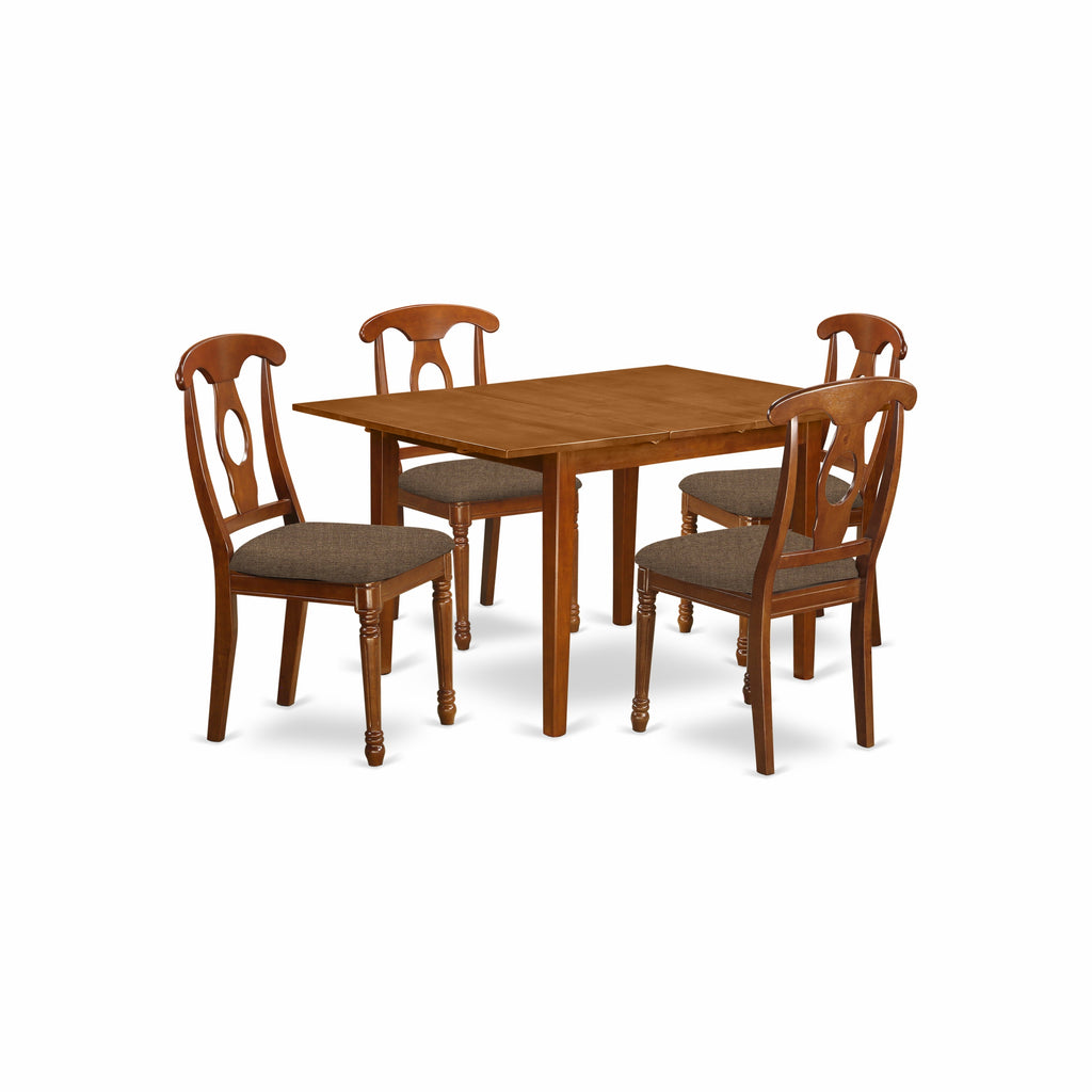 East West Furniture MLNA5-SBR-C 5 Piece Kitchen Table Set for 4 Includes a Rectangle Dining Room Table with Butterfly Leaf and 4 Linen Fabric Upholstered Chairs, 36x54 Inch, Saddle Brown
