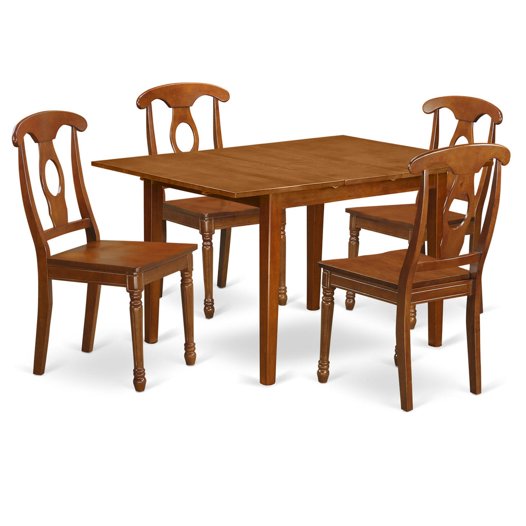 East West Furniture MLNA5-SBR-W 5 Piece Kitchen Table & Chairs Set Includes a Rectangle Dining Table with Butterfly Leaf and 4 Dining Room Chairs, 36x54 Inch, Saddle Brown