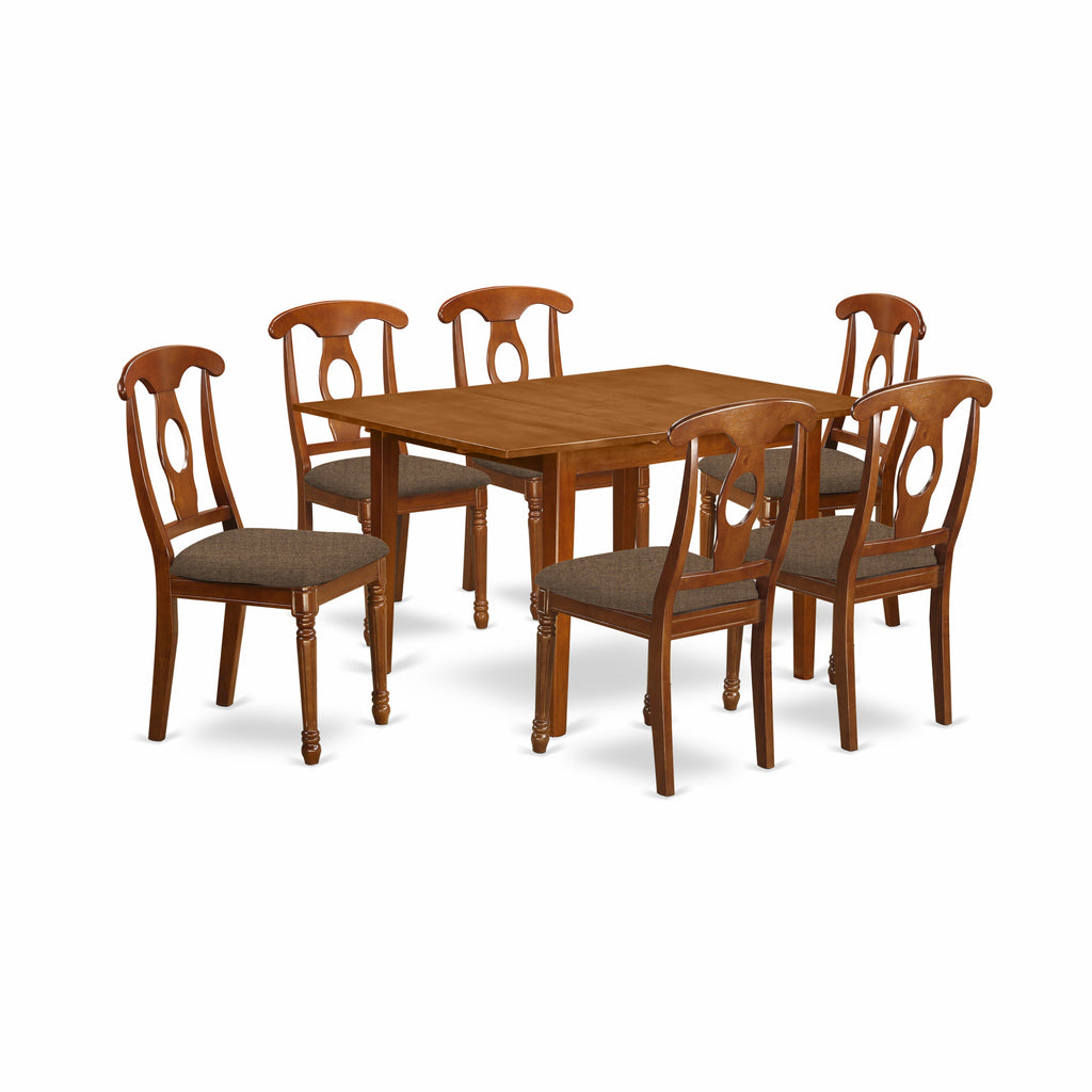 East West Furniture MLNA7-SBR-C 7 Piece Kitchen Table & Chairs Set Consist of a Rectangle Butterfly Leaf Dining Table and 6 Linen Fabric Upholstered Chairs, 36x54 Inch, Saddle Brown