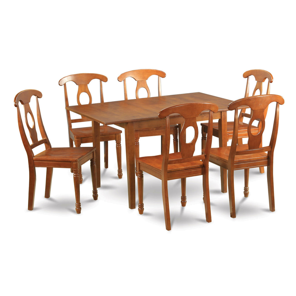 East West Furniture MLNA7-SBR-W 7 Piece Dining Room Table Set Consist of a Rectangle Kitchen Table with Butterfly Leaf and 6 Dining Chairs, 36x54 Inch, Saddle Brown
