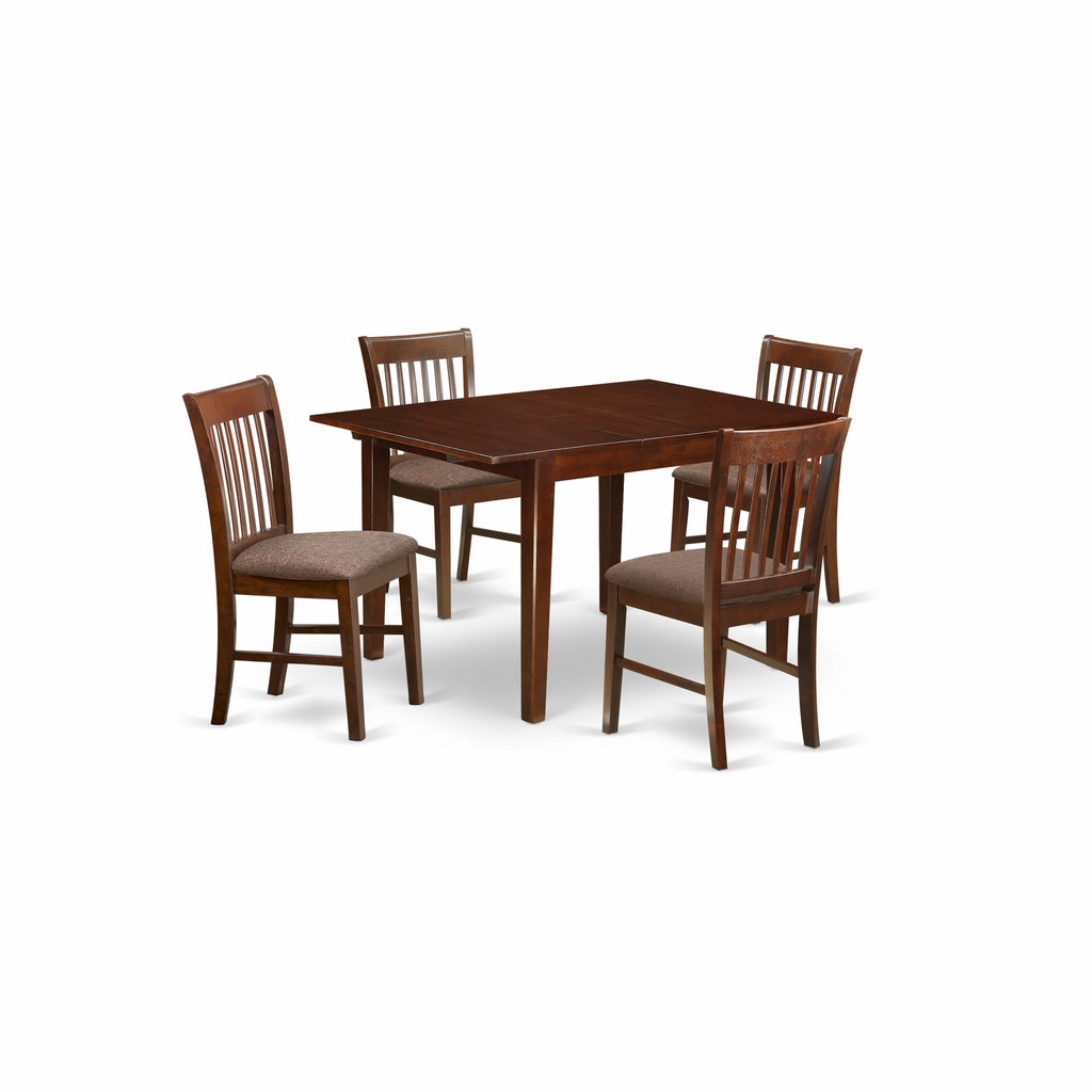 East West Furniture MLNO5-MAH-C 5 Piece Kitchen Table Set Includes a Rectangle Dining Room Table with Butterfly Leaf and 4 Linen Fabric Upholstered Chairs, 36x54 Inch, Mahogany