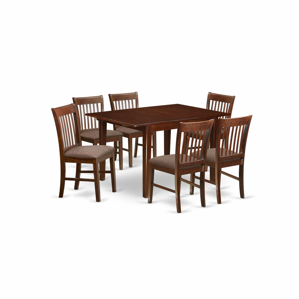East West Furniture MLNO7-MAH-C 7 Piece Kitchen Table Set Consist of a Rectangle Dining Table with Butterfly Leaf and 6 Linen Fabric Dining Room Chairs, 36x54 Inch, Mahogany