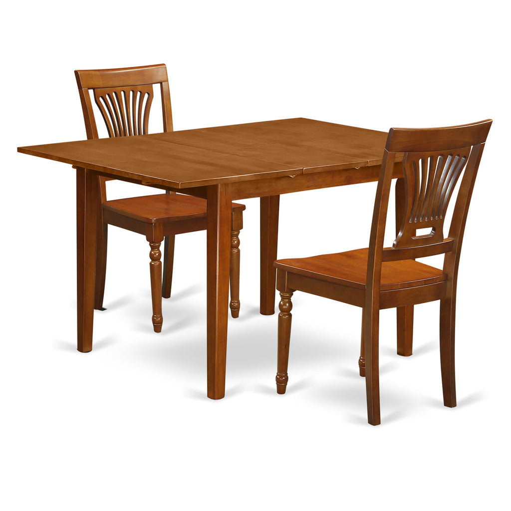 East West Furniture MLPL3-SBR-W 3 Piece Modern Dining Table Set Contains a Rectangle Wooden Table with Butterfly Leaf and 2 Dining Room Chairs, 36x54 Inch, Saddle Brown