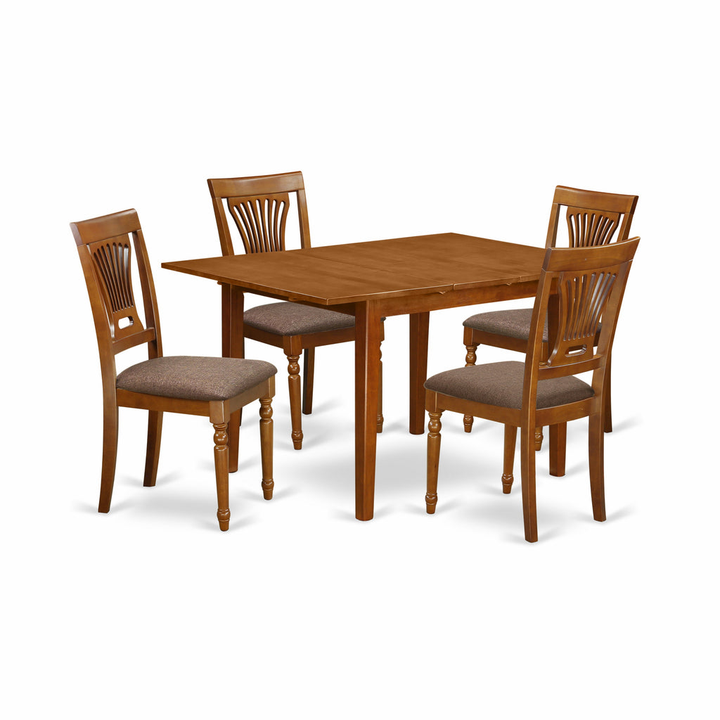East West Furniture MLPL5-SBR-C 5 Piece Dining Set Includes a Rectangle Dining Room Table with Butterfly Leaf and 4 Linen Fabric Upholstered Chairs, 36x54 Inch, Saddle Brown