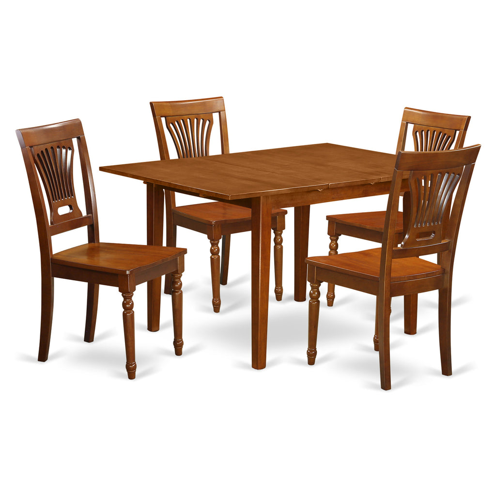 East West Furniture MLPL5-SBR-W 5 Piece Dining Room Furniture Set Includes a Rectangle Kitchen Table with Butterfly Leaf and 4 Dining Chairs, 36x54 Inch, Saddle Brown