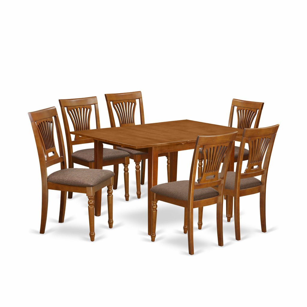 East West Furniture MLPL7-SBR-C 7 Piece Dining Room Furniture Set Consist of a Rectangle Kitchen Table with Butterfly Leaf and 6 Linen Fabric Upholstered Chairs, 36x54 Inch, Saddle Brown