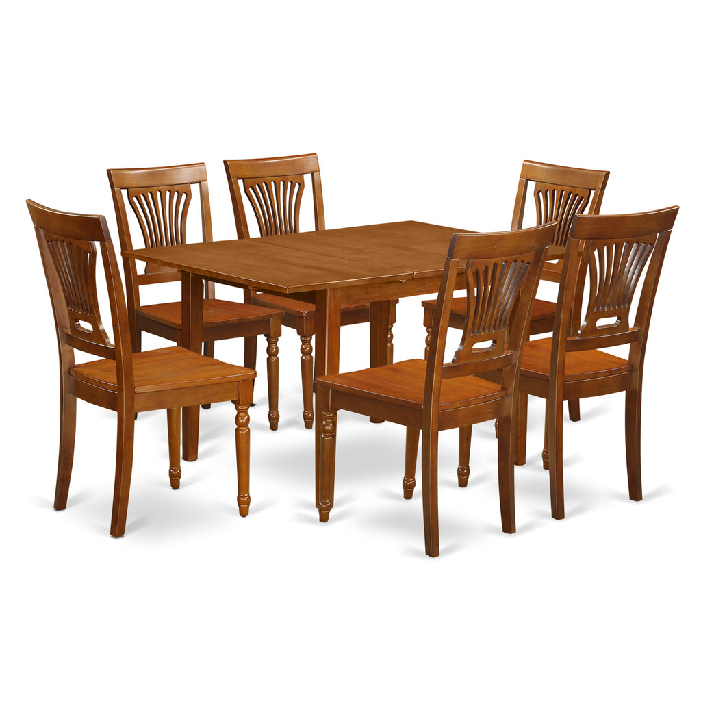East West Furniture MLPL7-SBR-W 7 Piece Kitchen Table & Chairs Set Consist of a Rectangle Dining Room Table with Butterfly Leaf and 6 Solid Wood Seat Chairs, 36x54 Inch, Saddle Brown