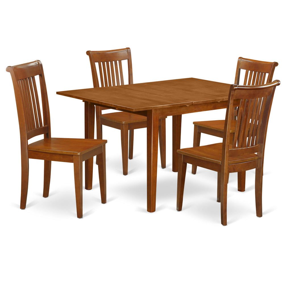 East West Furniture MLPO5-SBR-W 5 Piece Dining Set Includes a Rectangle Dining Room Table with Butterfly Leaf and 4 Kitchen Chairs, 36x54 Inch, Saddle Brown