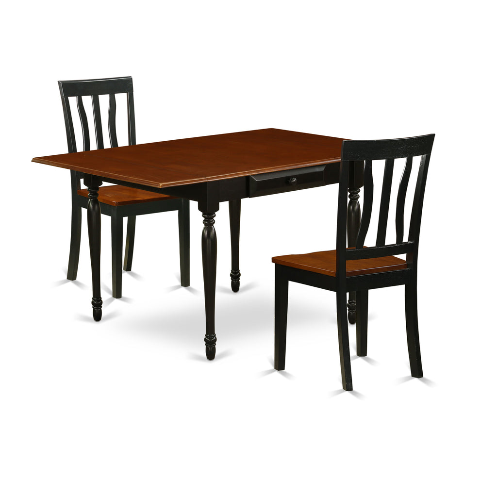 East West Furniture MZAN3-BCH-W 3 Piece Dining Table Set for Small Spaces Contains a Rectangle Dining Room Table with Dropleaf and 2 Wood Seat Chairs, 36x54 Inch, Black & Cherry