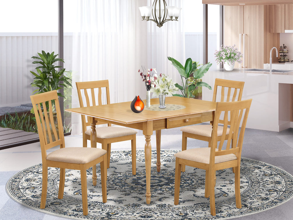 East West Furniture MZAN5-OAK-C 5 Piece Dinette Set for 4 Includes a Rectangle Dining Table with Dropleaf and 4 Linen Fabric Dining Room Chairs, 36x54 Inch, Oak
