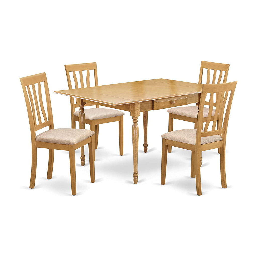 East West Furniture MZAN5-OAK-C 5 Piece Dinette Set for 4 Includes a Rectangle Dining Table with Dropleaf and 4 Linen Fabric Dining Room Chairs, 36x54 Inch, Oak