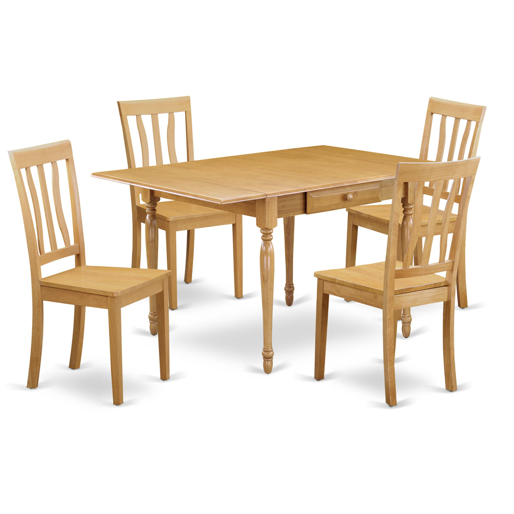 East West Furniture MZAN5-OAK-W 5 Piece Modern Dining Table Set Includes a Rectangle Wooden Table with Dropleaf and 4 Dining Room Chairs, 36x54 Inch, Oak