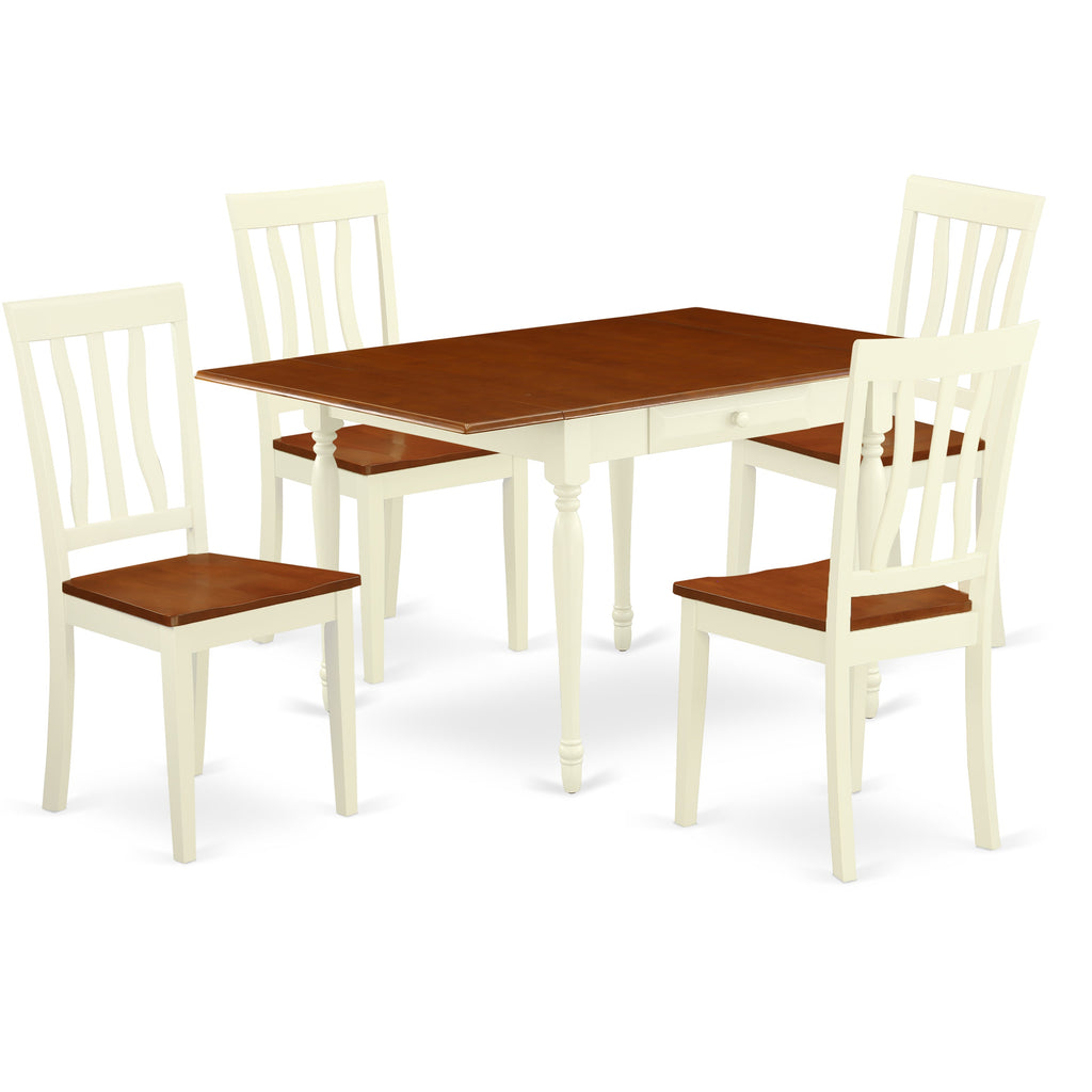 East West Furniture MZAN5-WHI-W 5 Piece Dinette Set for 4 Includes a Rectangle Dining Room Table with Dropleaf and 4 Kitchen Dining Chairs, 36x54 Inch, Buttermilk & Cherry