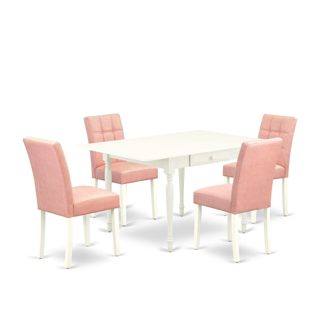 East West Furniture MZAS5-LWH-42 5 Piece Dining Table Set Includes A Dinner Table and 4 Beige Red Faux Leather Parson Chairs with Stylish Back- Linen White Finish