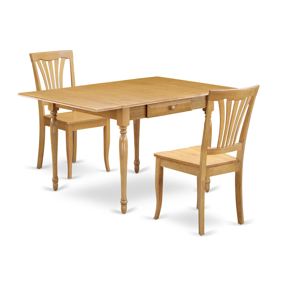 East West Furniture MZAV3-OAK-W 3 Piece Dining Room Table Set Contains a Rectangle Kitchen Table with Dropleaf and 2 Dining Chairs, 36x54 Inch, Oak