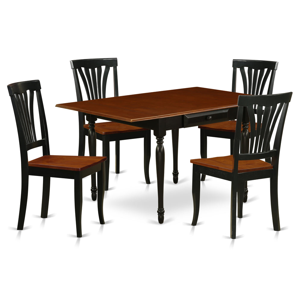 East West Furniture MZAV5-BCH-W 5 Piece Dinette Set for 4 Includes a Rectangle Dining Room Table with Dropleaf and 4 Dining Chairs, 36x54 Inch, Black & Cherry