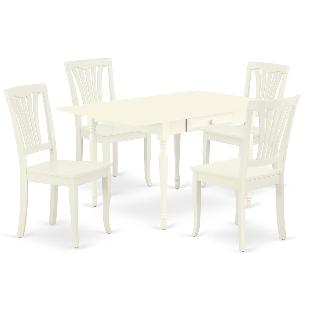 East West Furniture MZAV5-LWH-W 5 Piece Dinette Set for 4 Includes a Rectangle Dining Room Table with Dropleaf and 4 Dining Chairs, 36x54 Inch, Linen White