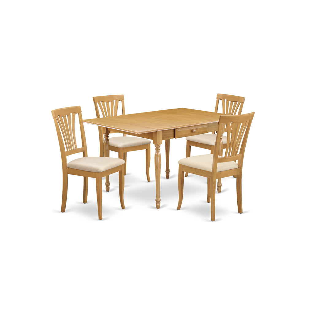 East West Furniture MZAV5-OAK-C 5 Piece Dinette Set for 4 Includes a Rectangle Dining Room Table with Dropleaf and 4 Linen Fabric Kitchen Dining Chairs, 36x54 Inch, Oak