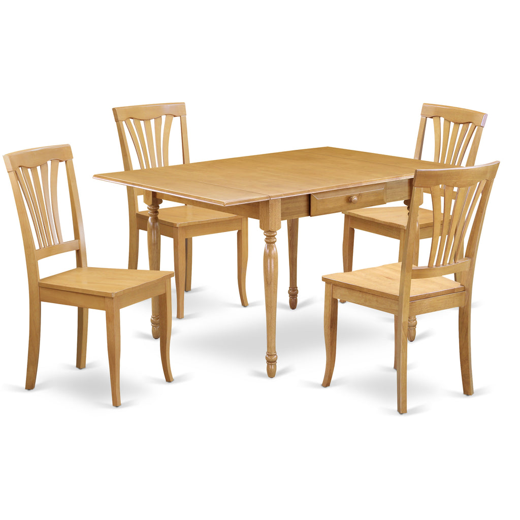 East West Furniture MZAV5-OAK-W 5 Piece Dining Set Includes a Rectangle Dining Room Table with Dropleaf and 4 Wood Seat Chairs, 36x54 Inch, Oak