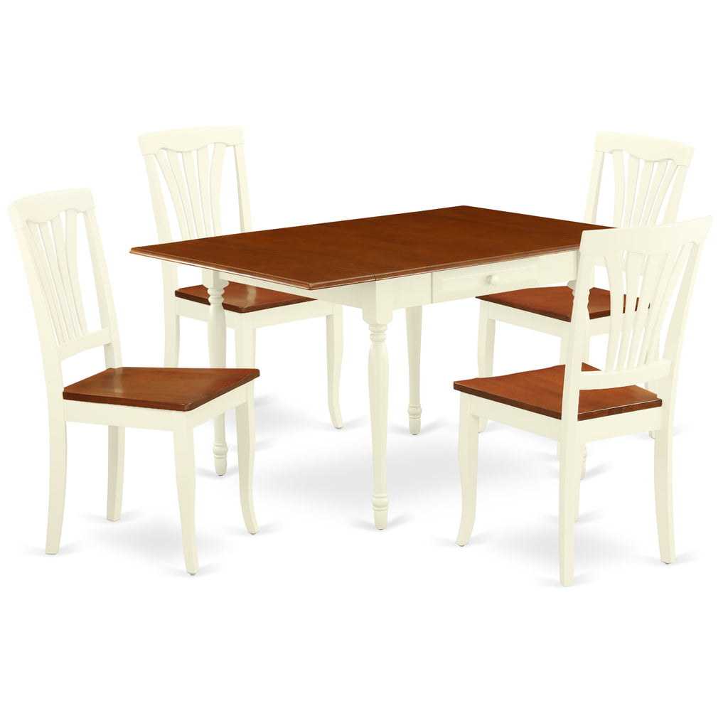 East West Furniture MZAV5-WHI-W 5 Piece Kitchen Table & Chairs Set Includes a Rectangle Dining Room Table with Dropleaf and 4 Dining Chairs, 36x54 Inch, Buttermilk & Cherry