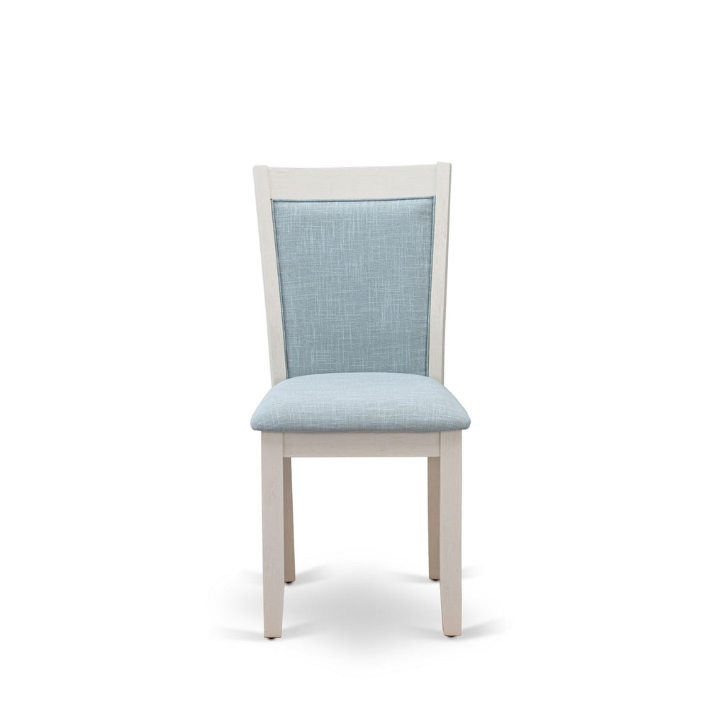 East West Furniture V096MZ015-7 7 Piece Dining Set Consist of a Rectangle Dining Room Table with V-Legs and 6 Baby Blue Linen Fabric Upholstered Parson Chairs, 36x60 Inch, Multi-Color