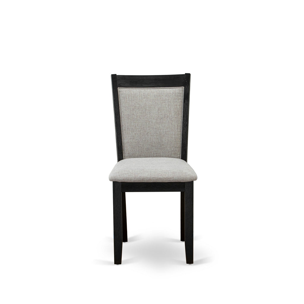 East West Furniture DLMZ5-AB6-06 5 Piece Dinette Set for 4 Includes a Round Dining Room Table with Dropleaf and 4 Shitake Linen Fabric Parsons Dining Chairs, 42x42 Inch, Wirebrushed Black