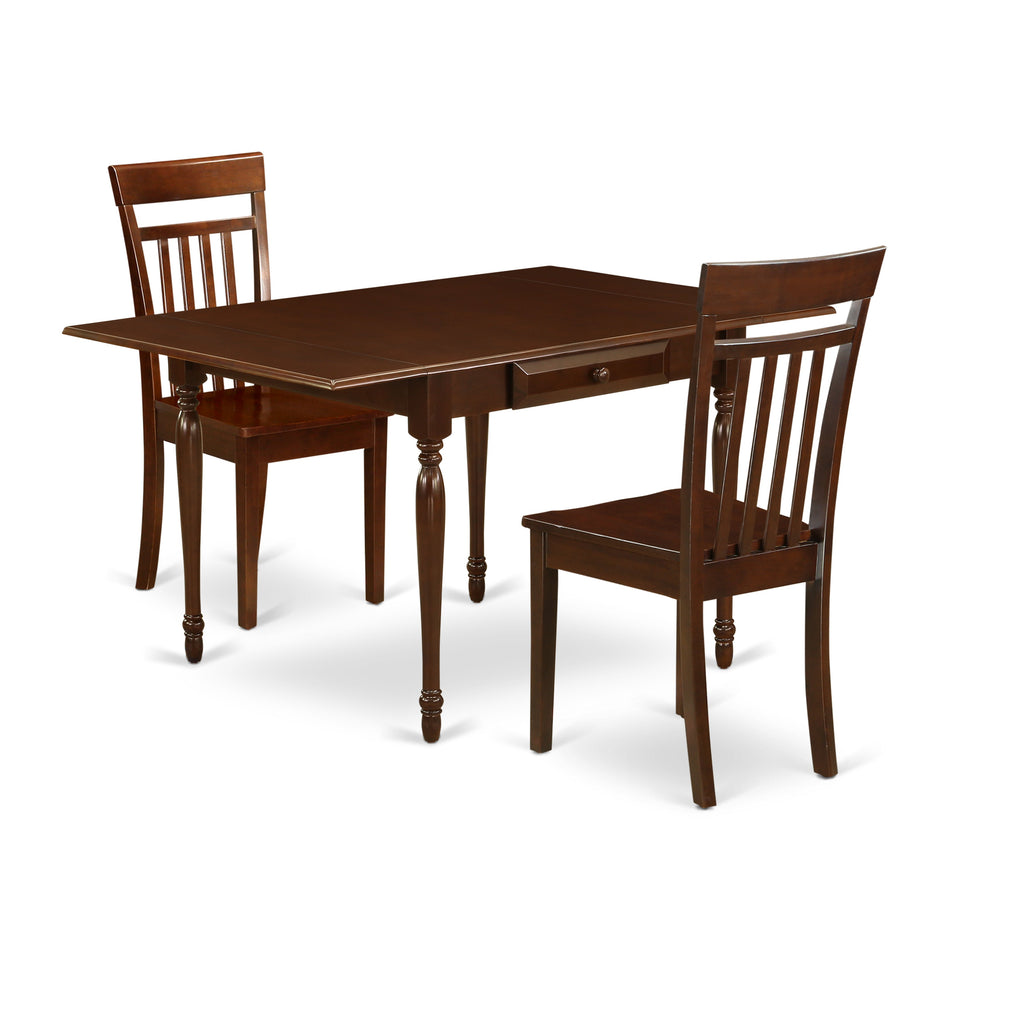 East West Furniture MZCA3-MAH-W 3 Piece Dining Table Set for Small Spaces Contains a Rectangle Dining Room Table with Dropleaf and 2 Wood Seat Chairs, 36x54 Inch, Mahogany