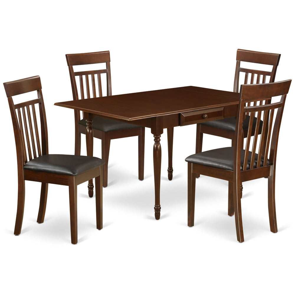 East West Furniture MZCA5-MAH-LC 5 Piece Modern Dining Table Set Includes a Rectangle Wooden Table with Dropleaf and 4 Faux Leather Dining Room Chairs, 36x54 Inch, Mahogany