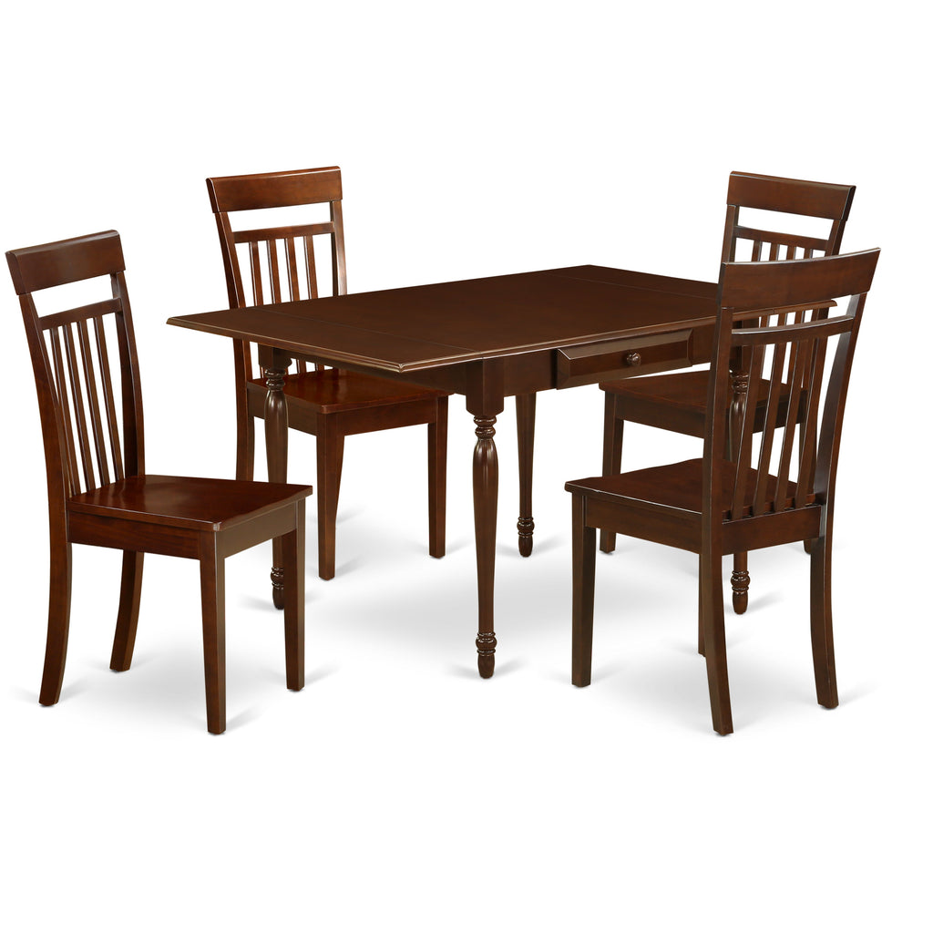 East West Furniture MZCA5-MAH-W 5 Piece Dining Room Furniture Set Includes a Rectangle Kitchen Table with Dropleaf and 4 Dining Chairs, 36x54 Inch, Mahogany