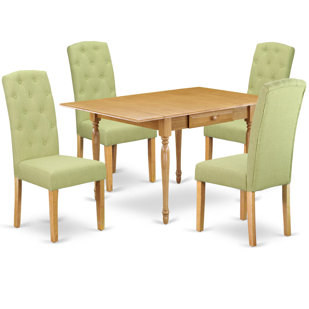 East West Furniture MZCE5-OAK-07 5 Piece Kitchen Table Set for 4 Includes a Rectangle Dining Room Table with Dropleaf and 4 Limelight Linen Fabric Parsons Chairs, 36x54 Inch, Oak