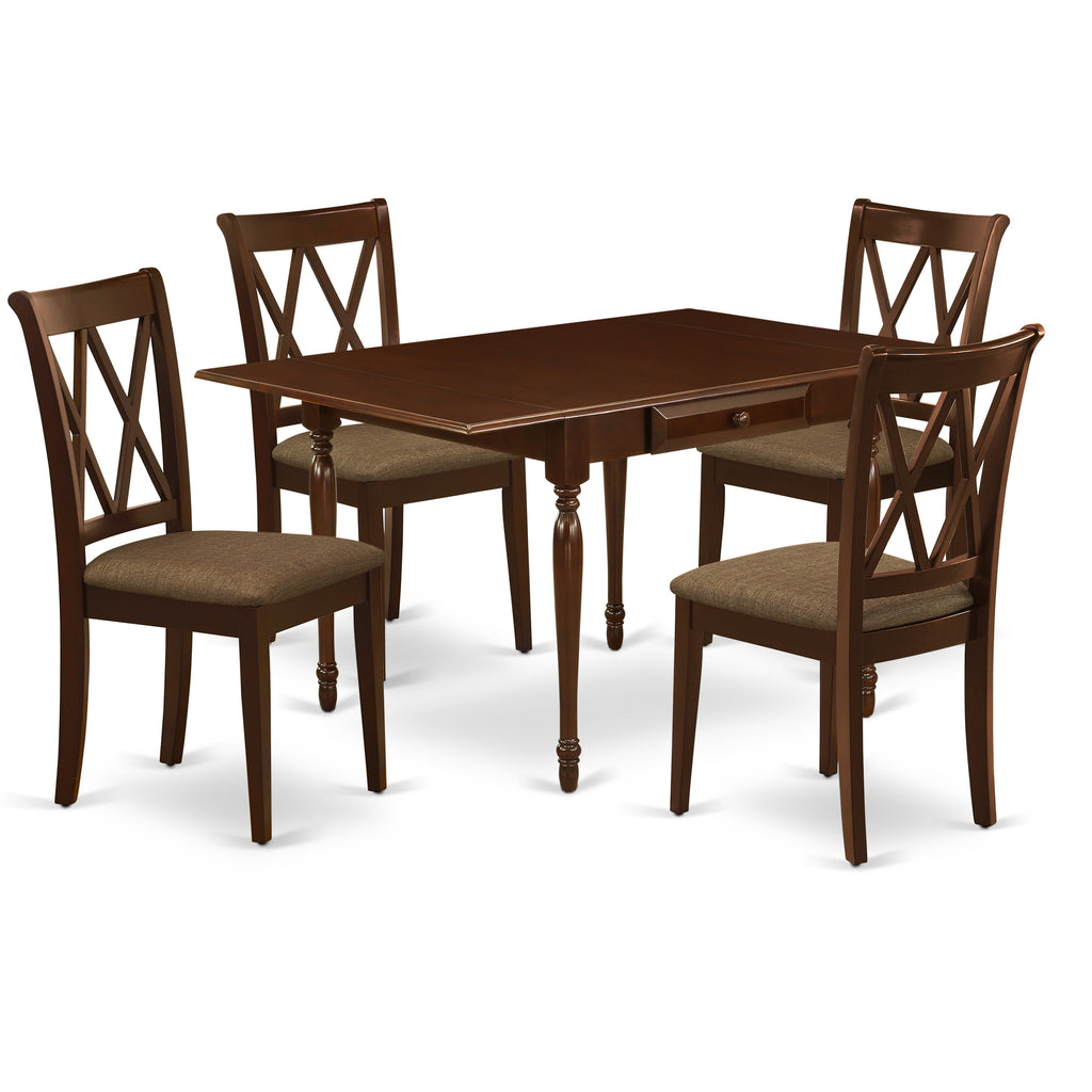 East West Furniture MZCL5-MAH-C 5 Piece Kitchen Table & Chairs Set Includes a Rectangle Dining Room Table with Dropleaf and 4 Linen Fabric Upholstered Chairs, 36x54 Inch, Mahogany