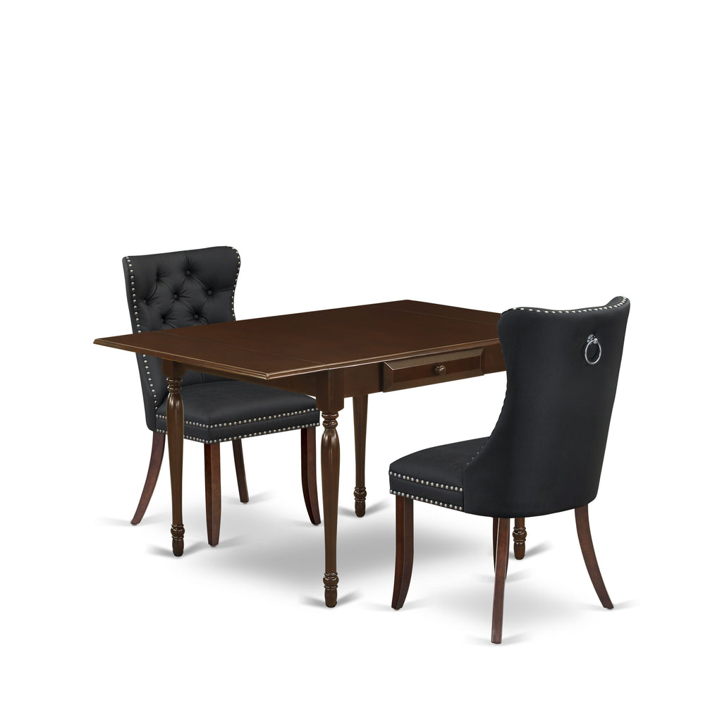 East West Furniture MZDA3-MAH-12 3 Piece Dinette Set Consists of a Rectangle Kitchen Table with Dropleaf and 2 Parson Dining Chairs, 36x54 Inch, Mahogany