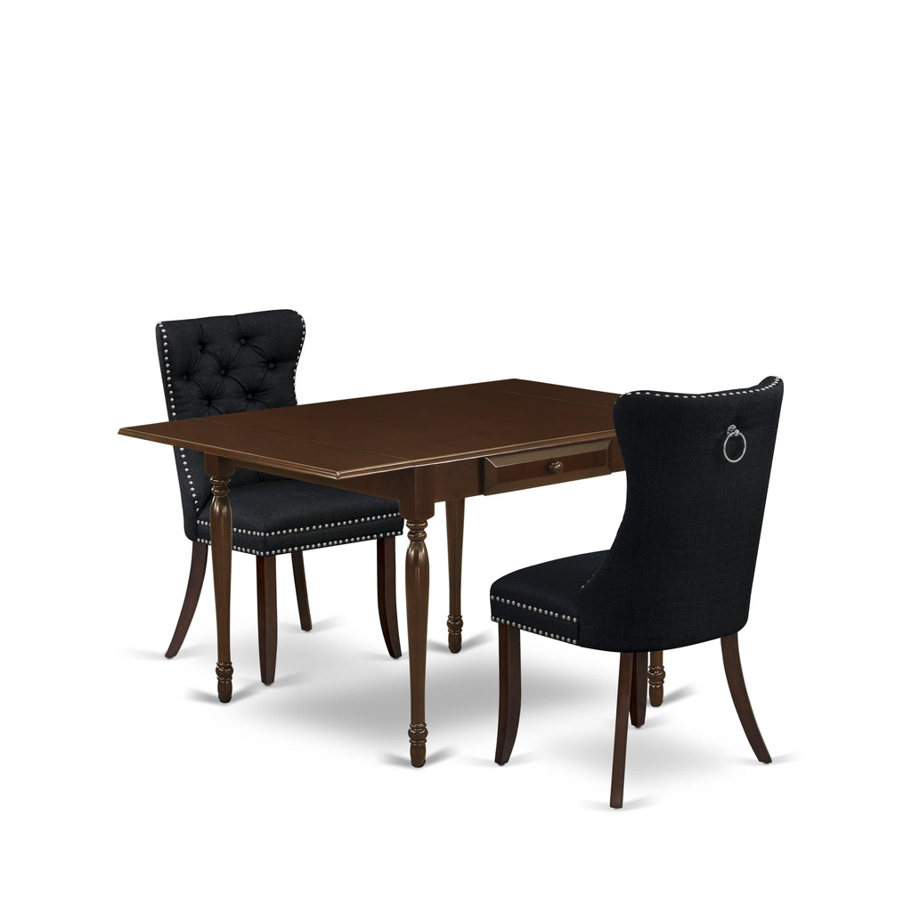 East West Furniture MZDA3-MAH-24 3 Piece Dining Table Set Consists of a Rectangle Kitchen Table with Dropleaf and 2 Padded Chairs, 36x54 Inch, Mahogany