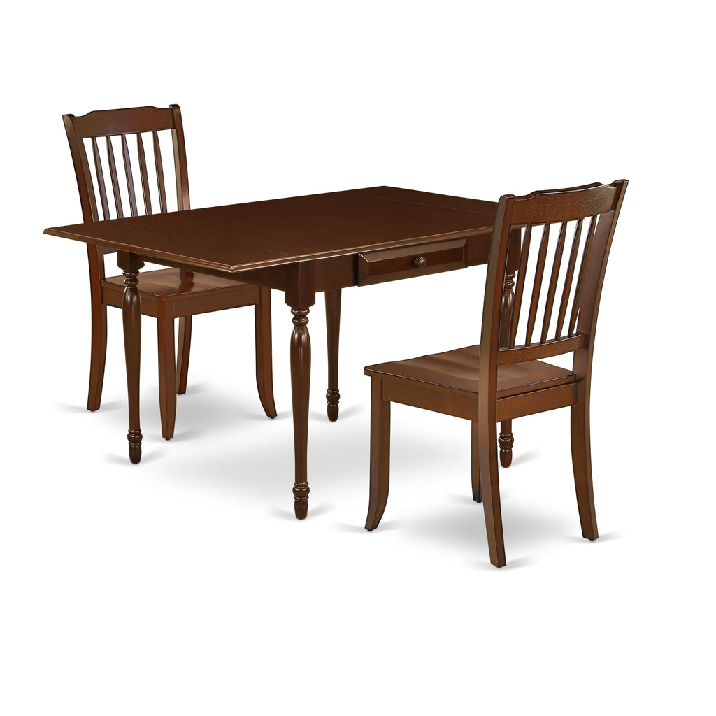 East West Furniture MZDA3-MAH-W 3 Piece Dining Room Furniture Set Contains a Rectangle Kitchen Table with Dropleaf and 2 Dining Chairs, 36x54 Inch, Mahogany
