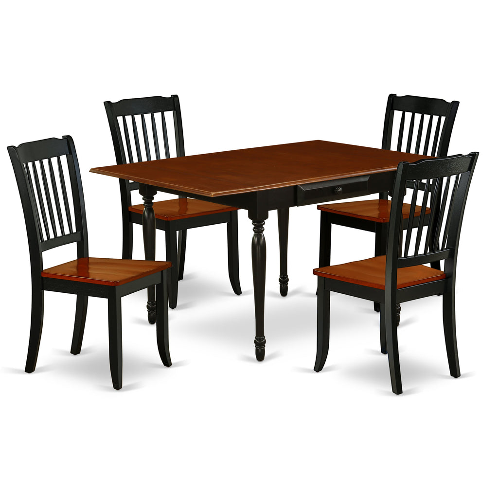 East West Furniture MZDA5-BCH-W 5 Piece Dining Room Furniture Set Includes a Rectangle Kitchen Table with Dropleaf and 4 Dining Chairs, 36x54 Inch, Black & Cherry