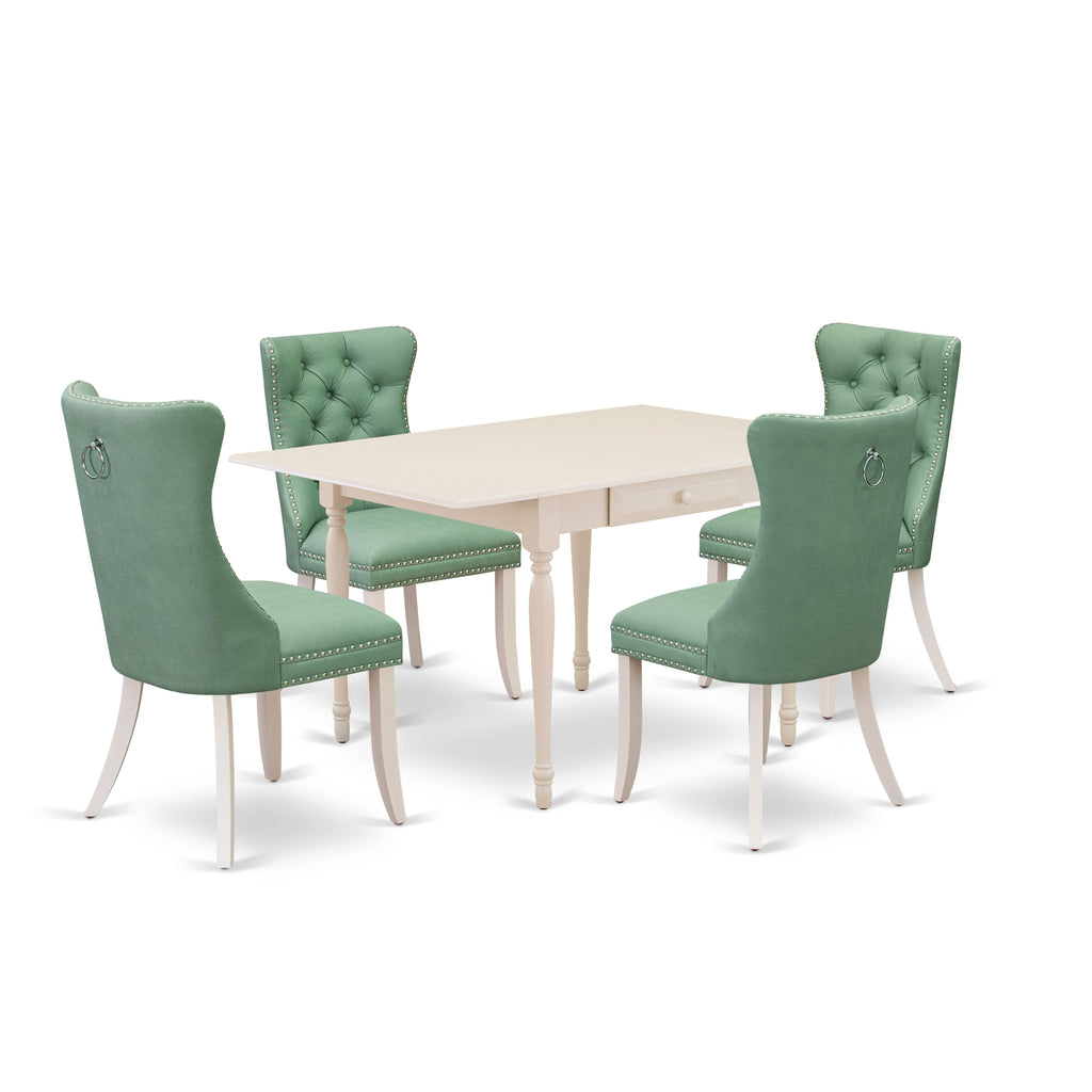 East West Furniture MZDA5-LWH-22 5 Piece Dinette Set Contains a Rectangle Kitchen Table with Dropleaf and 4 Upholstered Parson Chairs, 36x54 Inch, linen white