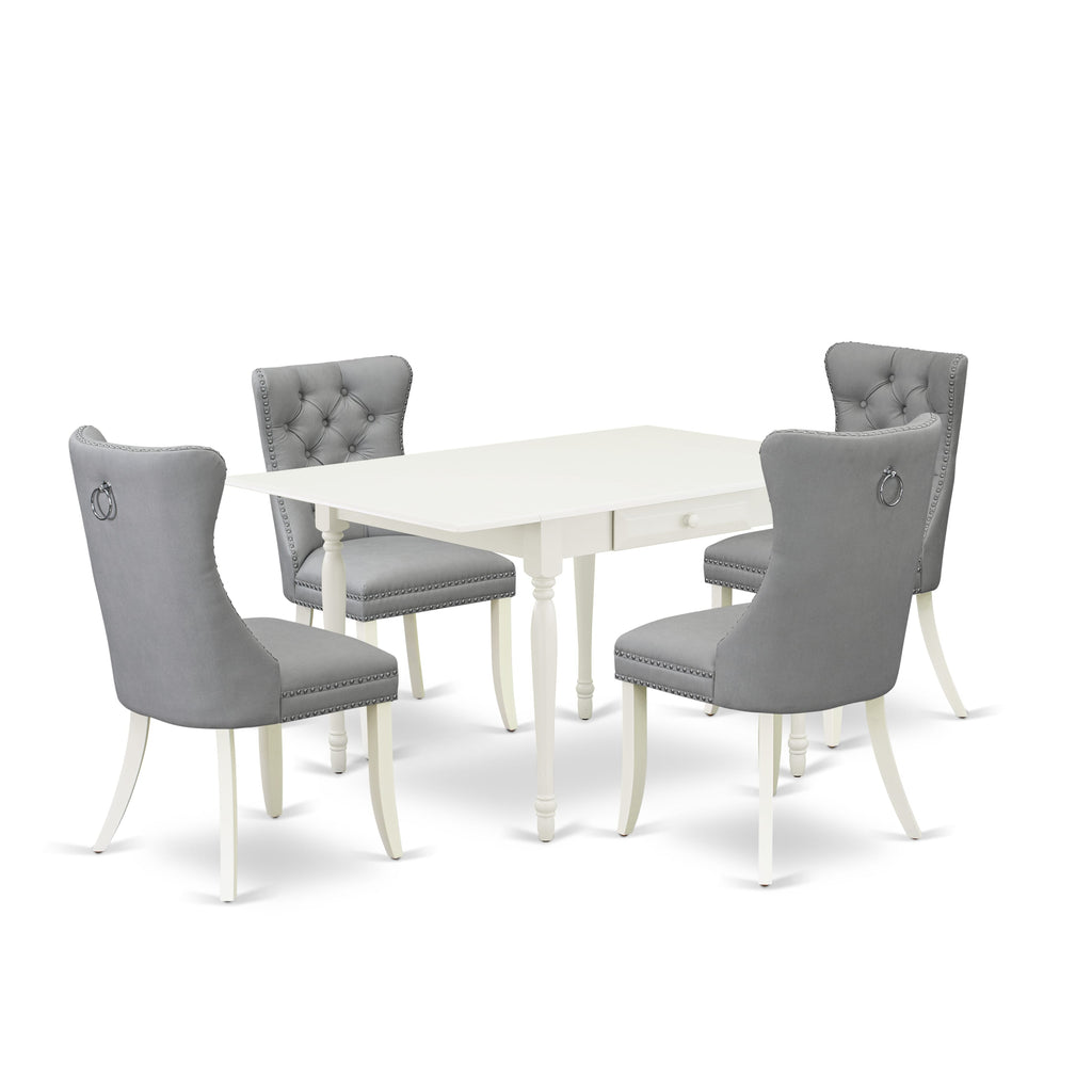 East West Furniture MZDA5-LWH-27 5 Piece Dinette Set Includes a Rectangle Kitchen Table with Dropleaf and 4 Parsons Dining Chairs, 36x54 Inch, linen white