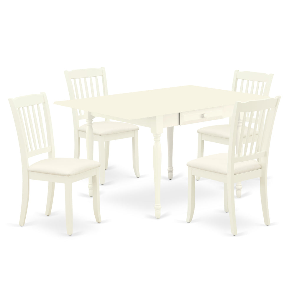 East West Furniture MZDA5-LWH-C 5 Piece Dining Room Table Set Includes a Rectangle Kitchen Table with Dropleaf and 4 Linen Fabric Upholstered Dining Chairs, 36x54 Inch, Linen White